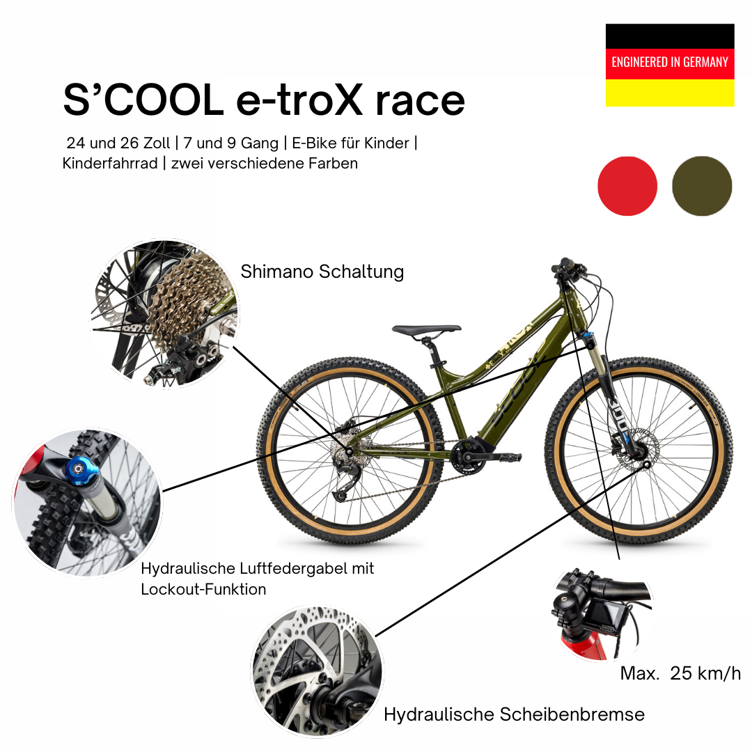 Vélo électrique pour enfant | e-troX Race 24 pouces 9 vitesses